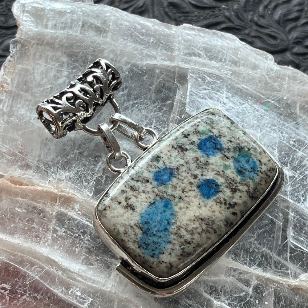 Rectangular K2 Azurite in Granite Stone Crystal Jewelry Pendant